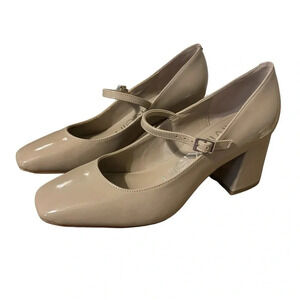 ✨ Calvin Klein Jatlee Patent Block Heel Pumps – Nude Beige 8.5 👠✨‎